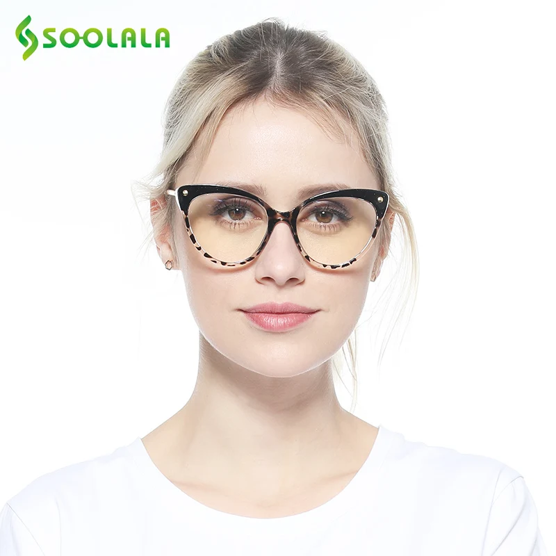 Очки для чтения SOOLALA TR90 кошачий глаз анти синий светильник женские очки зрения