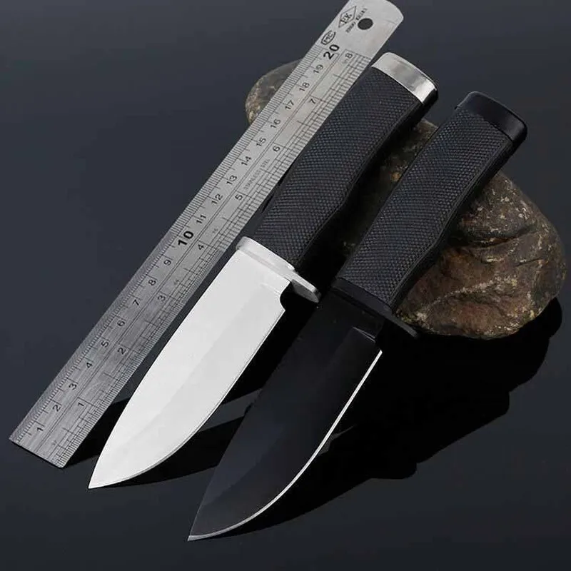

Dropship Stainless steel survival knife outdoor camping fixed blade silver tactical sheath knife black with rubber handle