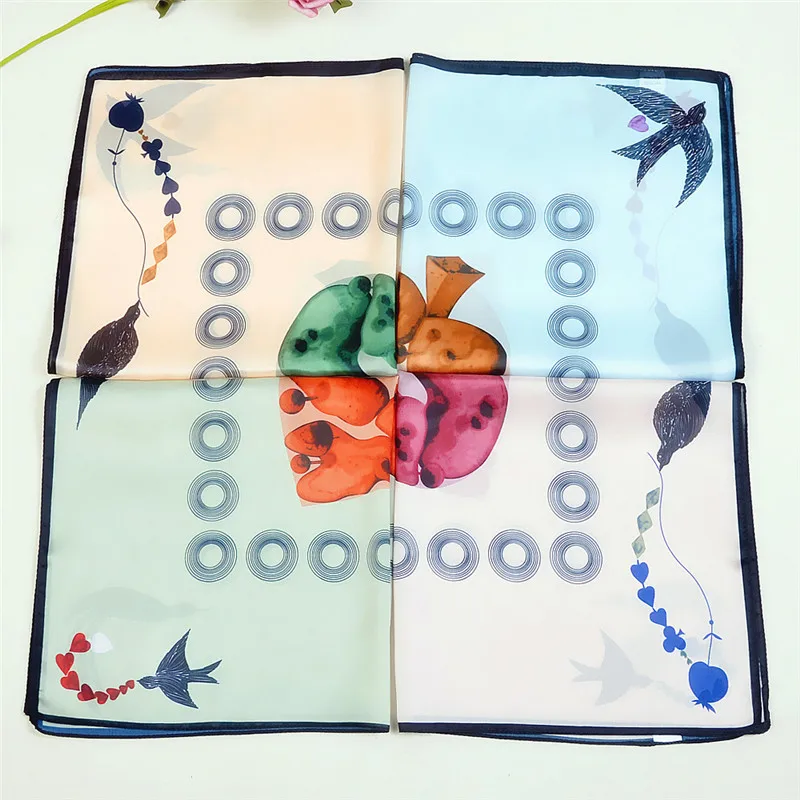 Женский шелковый шарф с принтом птиц 53x53 см |