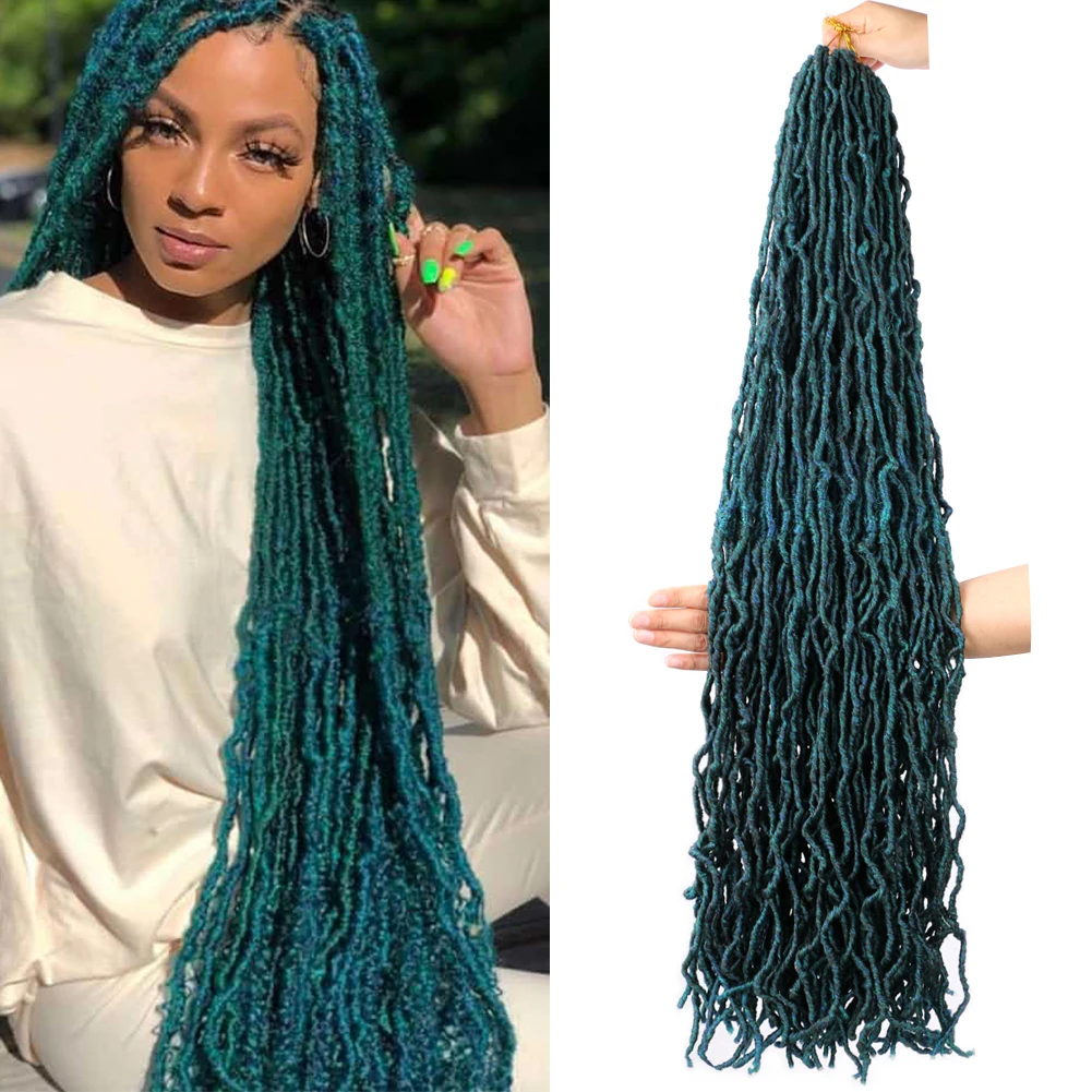 Crochet Hair Soft Faux Locs 36 Inch Long Curly Dreadlocks Hair Extensions Green Mix Blue Ombre Braiding Hair Pre Looped