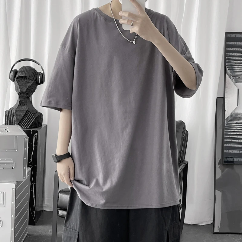 

New Summer Men's T Shirt 2021 Fashion Solid T Shirt Mens Oversized Hip Hop Short Sleeve Casual Cotton Mens Streetwear Top Tees