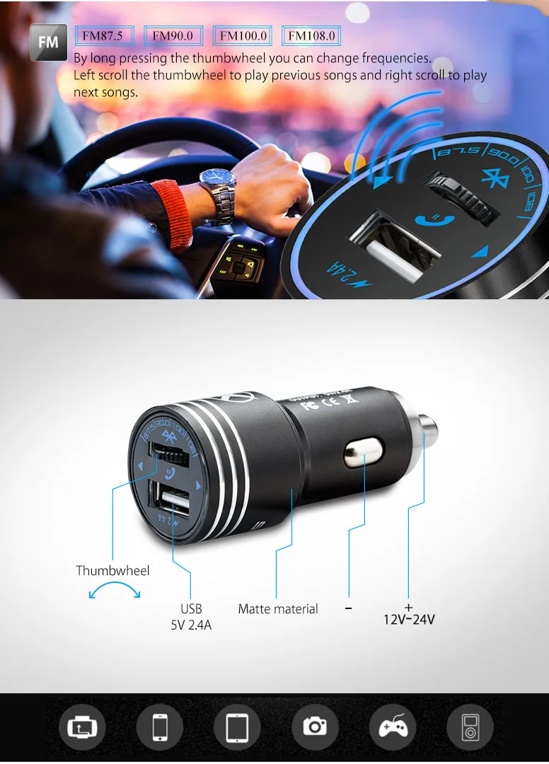 XTRONS CA/ITR/FMBT01 FM передатчик громкой связи безопасный молоток беспроводной Bluetooth