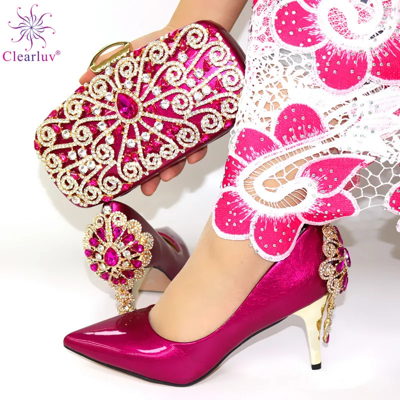 Женские туфли и сумочка в итальянском стиле цвета фуксии весенние удобные