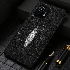 genuine stingray leather case for xiaomi mi 11t 10t 9t 10 poco x3 m3 pro f3 gt cover for redmi note 10 pro 10s 9s note 9 8 pro 7