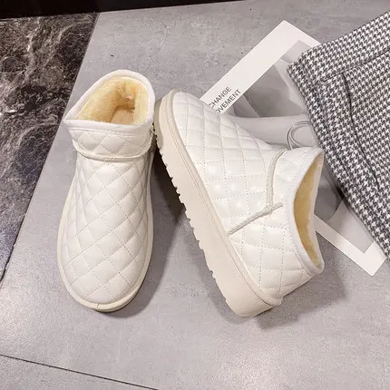 Зимние ботинки женские короткие кожаные туфли трубки Женская хлопковая обувь