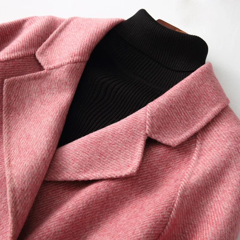 Корейское шерстяное пальто женская демисезонная куртка двубортное высокое