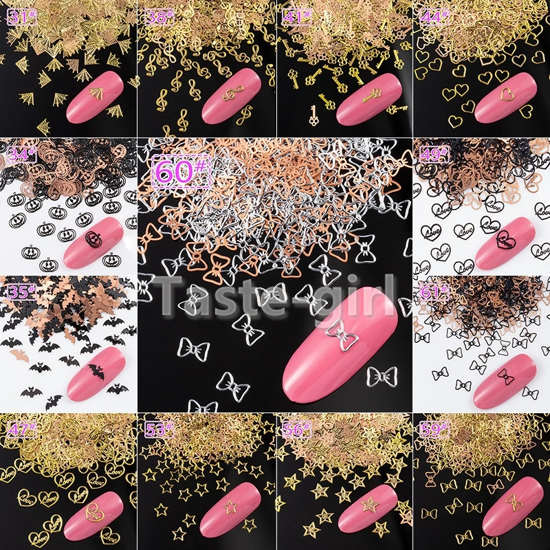 400PCS Black Gold Silver metal nail art decoration slice sequnismanicure nails decals foil | Красота и здоровье