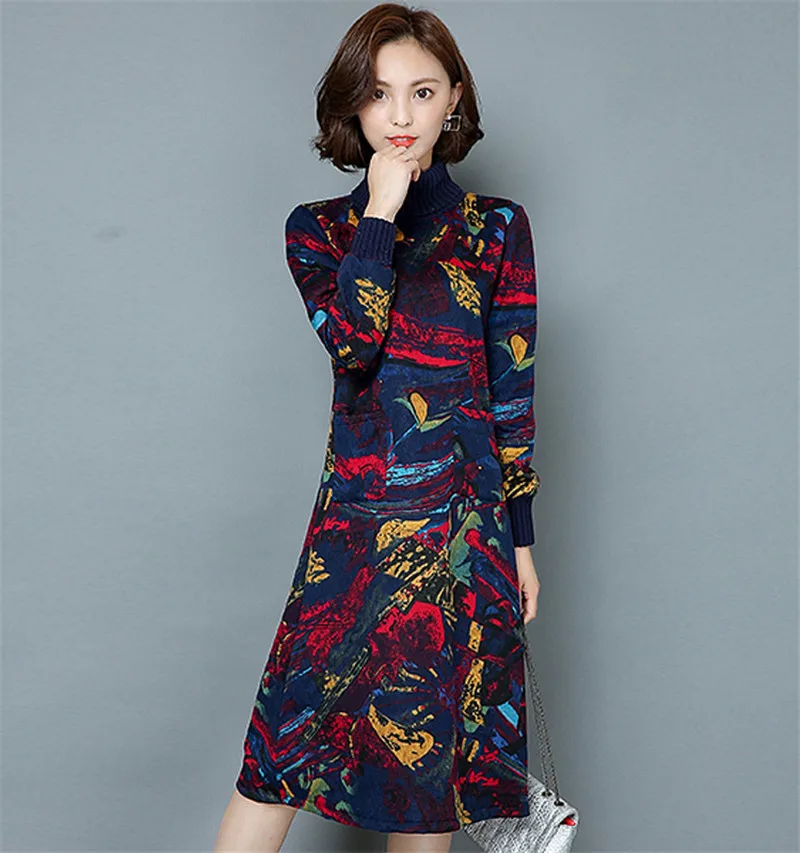 Осеннее винтажное хлопковое платье с цветочным рисунком Женская Толстая