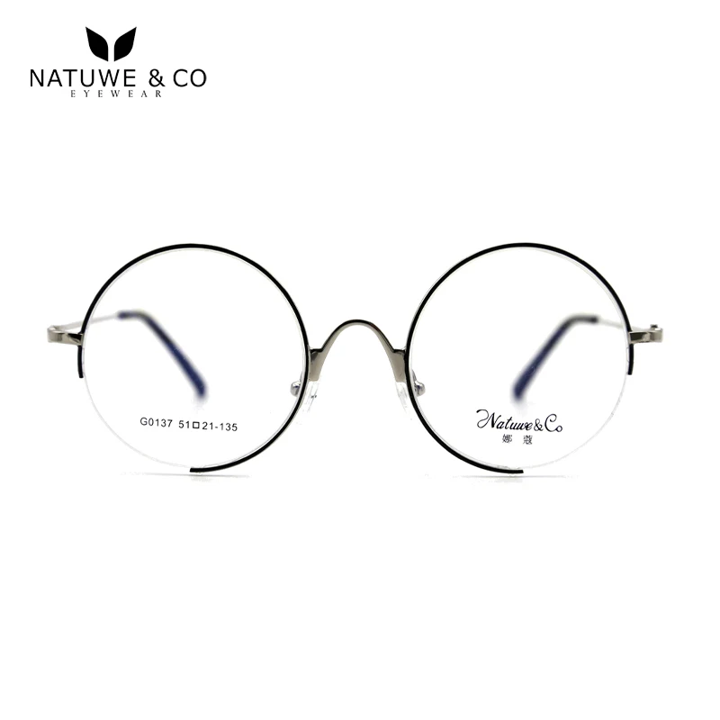 

Natuwe&Co Vintage Round Notch Eyeglass Half Rim Clear Lens Glasses 51-51-21-135 mm Optical FramesG0137