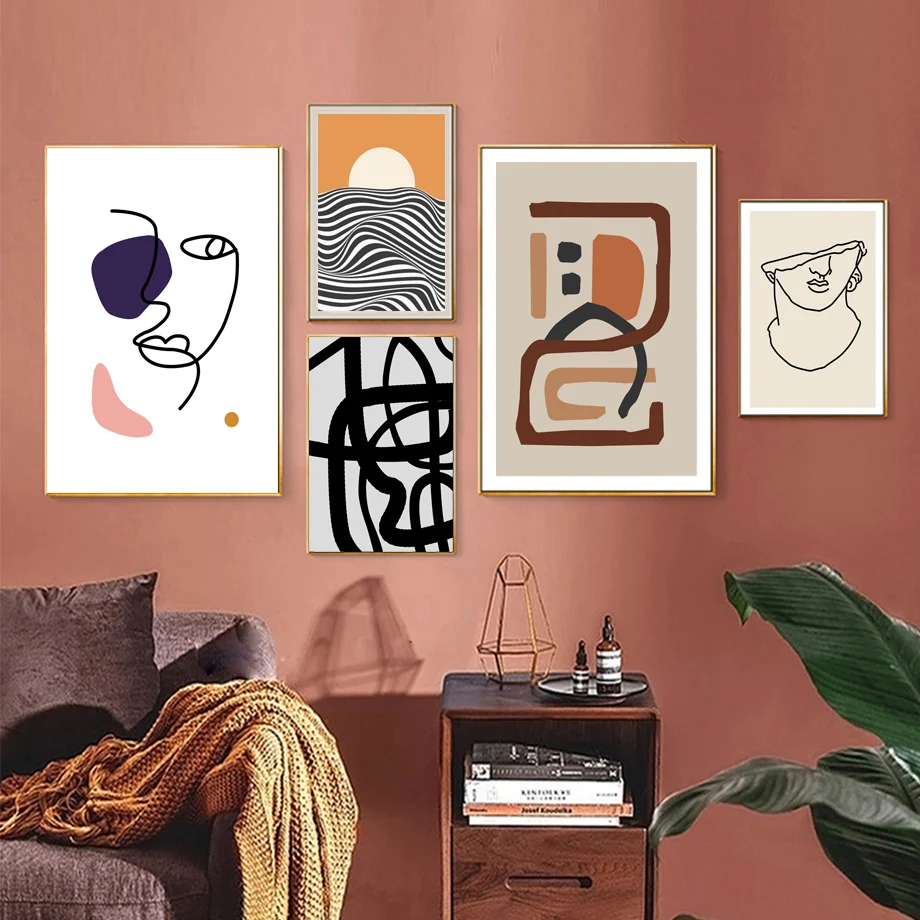 Современный абстрактный скандинавский постер линия морского солнца фигурка