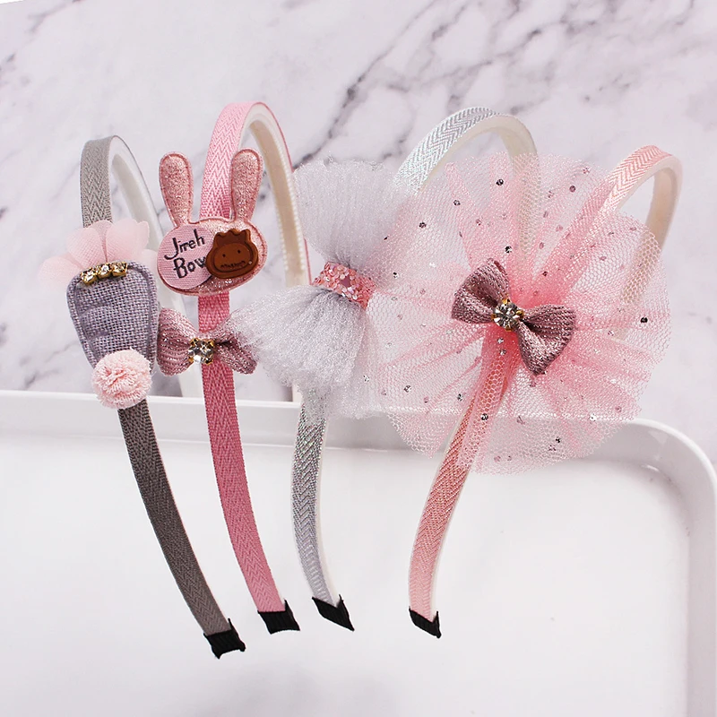 1Pcs Children Cute Cartoon Rabbit Hair Hoop Hairbands Girls Lovely Grey Bow Ears Headbands Kids Hair Accessories Hair Bands