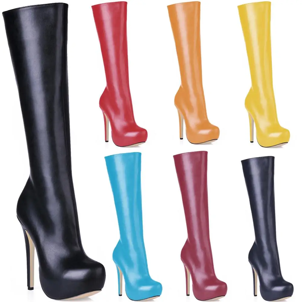 Пикантные женские вечерние туфли на высоком Высокая платформа Женские сапоги до