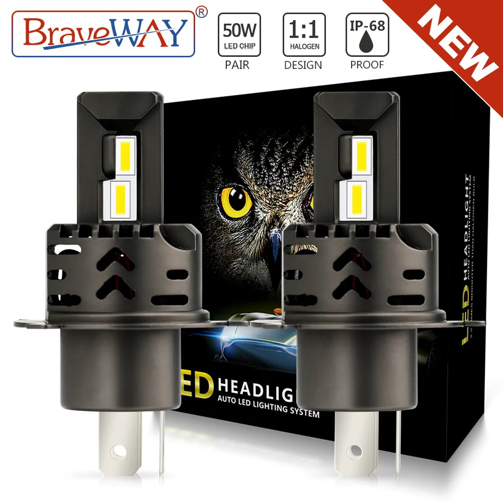

BraveWAY-NEW! Super Bright H4 LED Headlight Bulbs H1 H7 LED Lamp HB3 HB4 9005 9006 H11 LED Fog Light 12V 50W 3000K/6000K 16000LM
