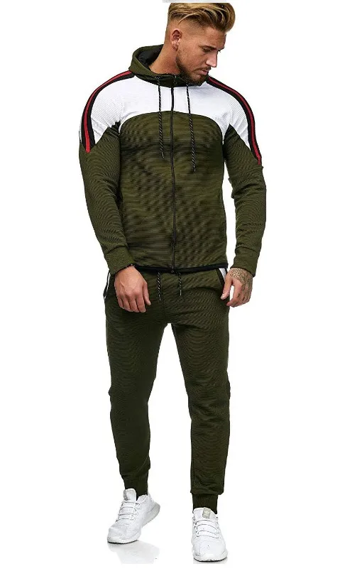Army Green Set Men Брендовый мужской спортивный костюм, модная Толстовка с длинным рукавом, штаны для бега, спортивная одежда в стиле хип-хоп, 2 шт., Ensemble Homme, мужская одежда - Цвет: Army Green Set Men