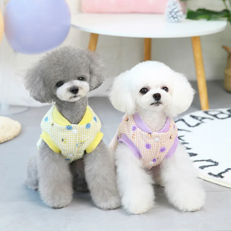 

Smiley Down Dog Clothes Coat Vest Dogs Clothing Pet Outfits Cotton Cute Warm Winter Yorkies Print Yollow Boy Ropa Para Perro