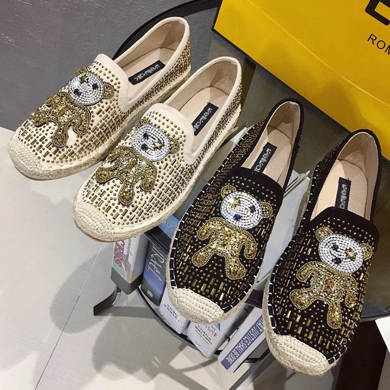 Эспадрильи с животным дизайном женская обувь на плоской подошве из пеньки