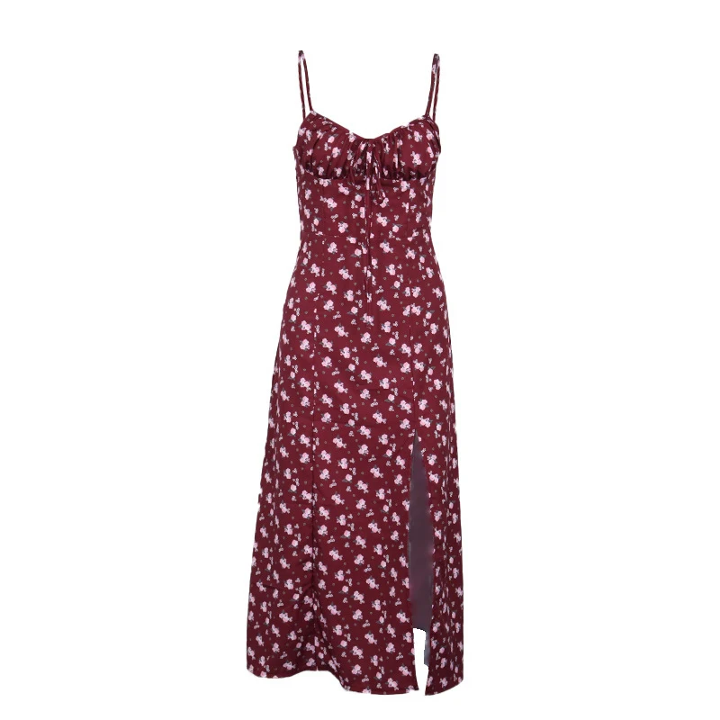 

Floral Print Casual Sexy Dresses Women Bodycon Summer Dress Strapless Split Club Party Dresses Spaghetti Strap Clubwear Vestidos