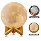 3D лунный светильник Печатный Ночной светильник дистанционного Управлениесенсорный светодиодный лунный светильник шар с деревянной подставкой основание для детей Спальня