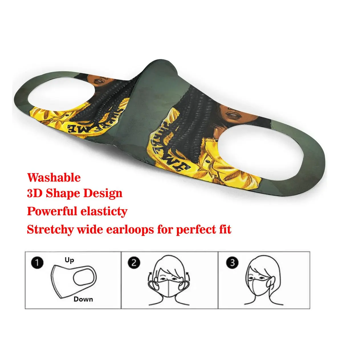 

Black Art African American Girl Afro Girls Print Dust Mask Mouth-Muffle Washable Fabric Adult Protective Face Windproof