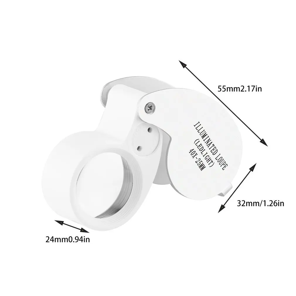 

Mini 40x25mm Jewelry Jade Magnifier Illuminated Loupe Portable Fold LED Magnifying Glass Gift Inspecting Cash Stamps Coin