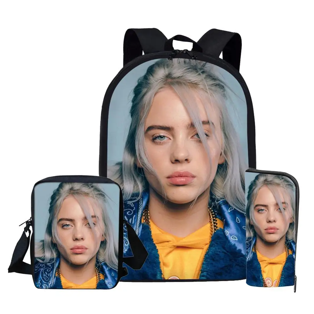 THIKIN Billie Eilish 3 шт./компл. Рюкзак Back To School детская книга мешок для маленькой девочки распылитель ранцевого типа для подростков Mochila Escolar - Цвет: as picture