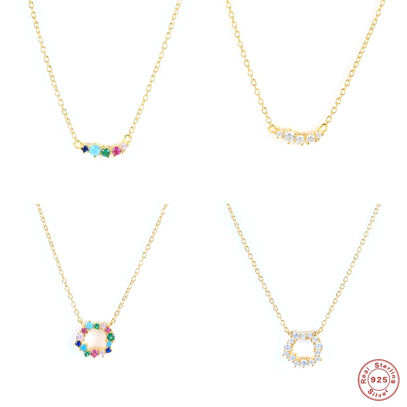 

Aide 925 Sterling Silver Colored Zircon Garland Pendant Necklaces For Women Round Circle Wreath Charm Rainbow Crystal Necklace