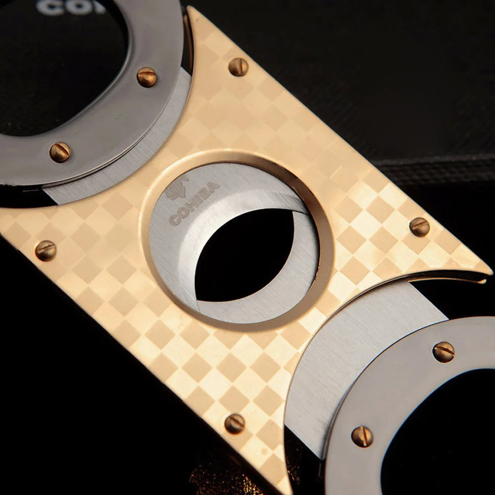 

COHIBA Double Blades Stainless Steel Plaid Cigarette Cigar Cutter Pocket Gadget Zigarre Smoking Accessories Guillotine