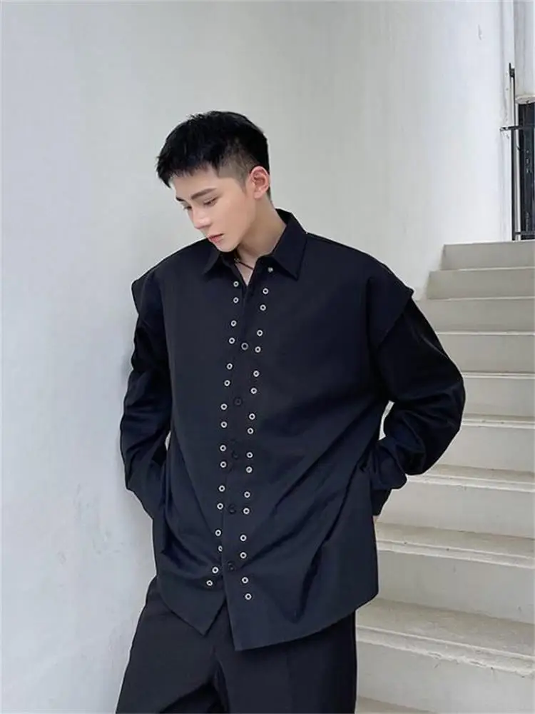 Men's Long-Sleeve Shirt Spring And Autumn New Fashion Trend High Street Harajuku Korean Casual Pure Color Versatile Large Shirt