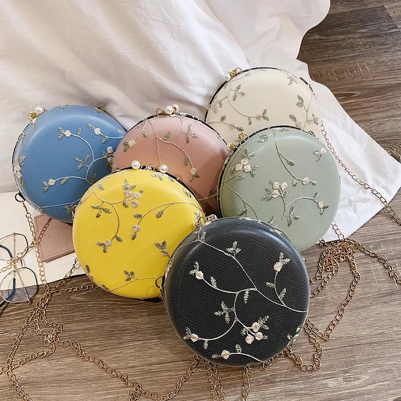 

Female Lace Circular Crossbody Bags For Women 2020 PU Leather Luxury Handbag Designer Small Ladies Sling Shoulder Messenger Bag