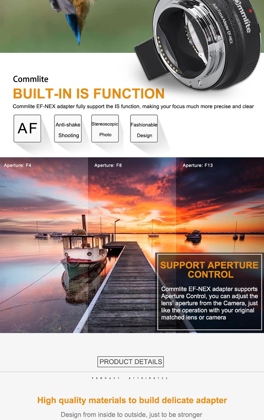 Адаптер Commlite с автофокусом CM-EF-NEX для объектива Canon EF для sony серия NEX с e-креплением, включая полнорамную камеру A7A7RA7R3