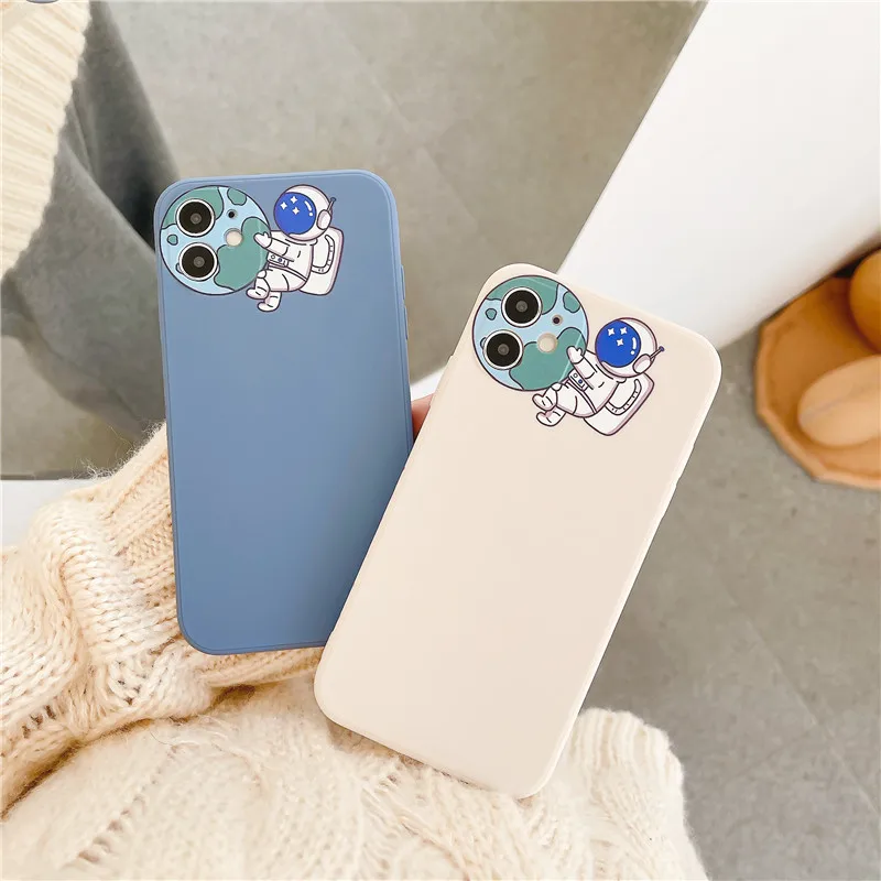 

Cartoon astronaut Space Phone Case For iphone 12 Mini 11 Pro XS MAX X XR 2020 SE 7 8 plus Matte soft TPU Silicon Back Cover