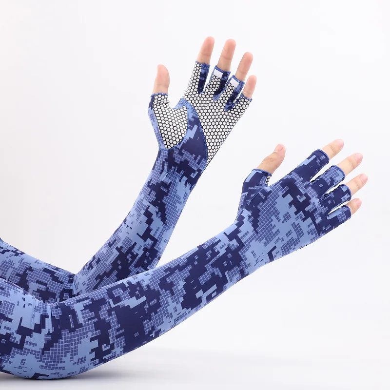 

2pcs/set Camouflage Sunscreen Sleeve Men's Quick Dry Riding Antiskid Half Finger Arm Protection Ice Silk Outdoor Sports Gloves