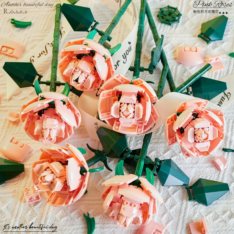 

Rose Bouquet Preserved Fresh Flower Valentine's Day Gift Assembled Building Block Toys Girl Gift