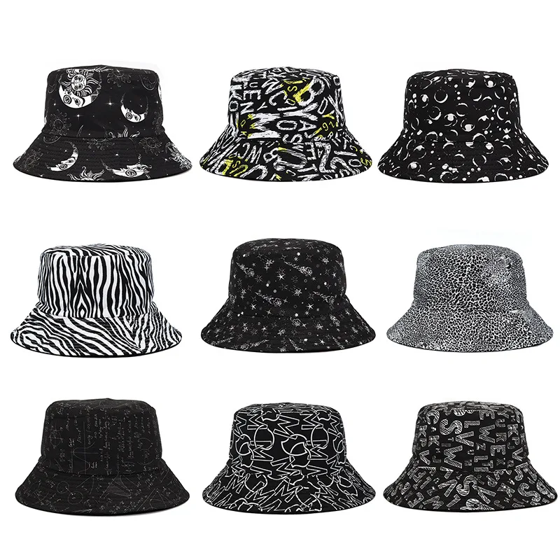 

Reversible Bucket-Hats Star Letter Print sunscreen Men women Panama hat cotton fashion anti-sun Outdoor Travel fisherman cat