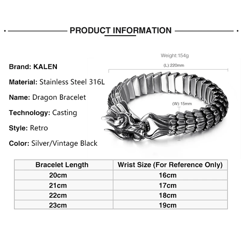 Кален панк животное талисман дракон браслет для мужчин нержавеющая сталь matteshini