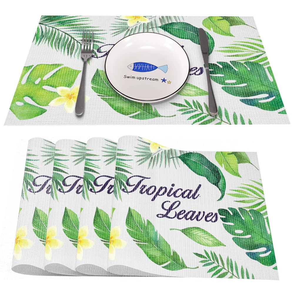 

Leaf Heat-Resistant Placemats Stain Resistant Anti-Skid Washable PVC/Polyeste Table Mats Woven Vinyl Placemats, Set of 4PCS