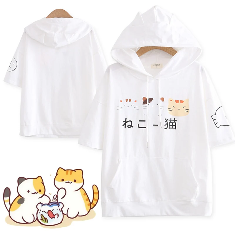 

Футболка женская с капюшоном Game Neko Atsume, в стиле Харадзюку