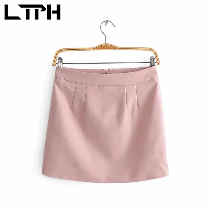 LTPH-Conjunto de 2 piezas de chaqueta con doble botonadura para mujer, traje de señora de oficina, color rosa, paquete de cintura alta, falda a la cadera, primavera 2021