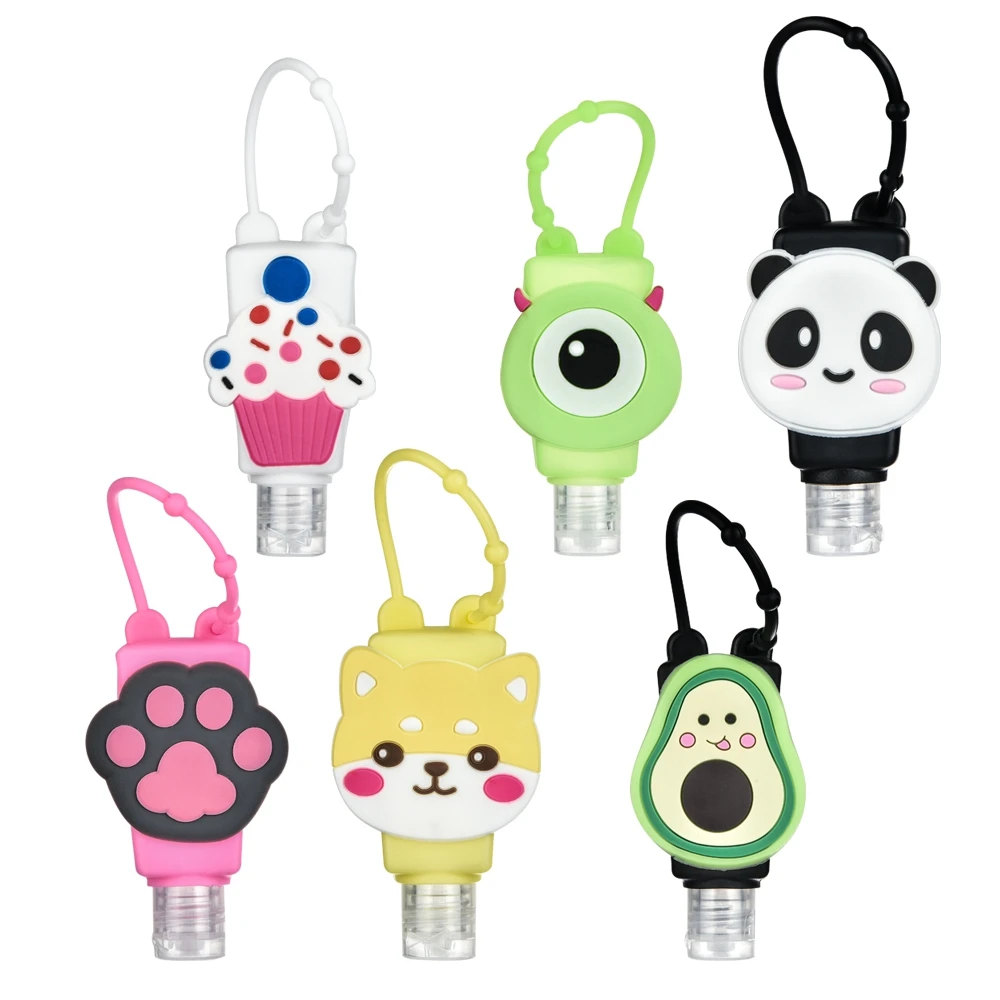 

2/6pcs Cartoon Silicone Mini Hand Sanitizer Split Bottles Travel Portable Hand Gel Holder for Kids botella para gel desinfectant