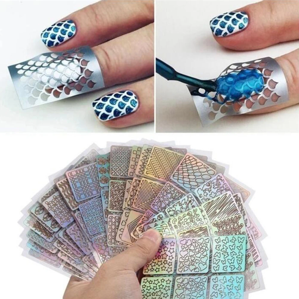 

24PCS DIY Nails Stamping Template Nail Stickers Irregular Grid Stencil Reusable Nail Art Vinyls Hollow Nail Stickers