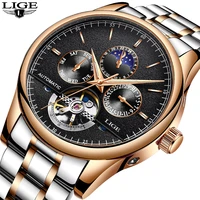 new lige brand watch men top luxury automatic mechanical watch men stainless steel clock business watches relogio masculinobox