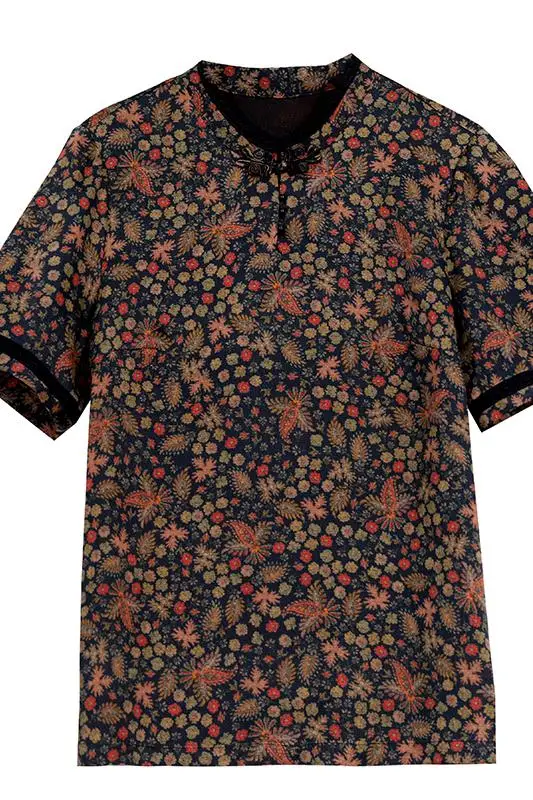 

COIGARSAM 4XL Plus Size Vintage Print blouse women New Summer Spring blusas womens tops blouses Design And Color 9350