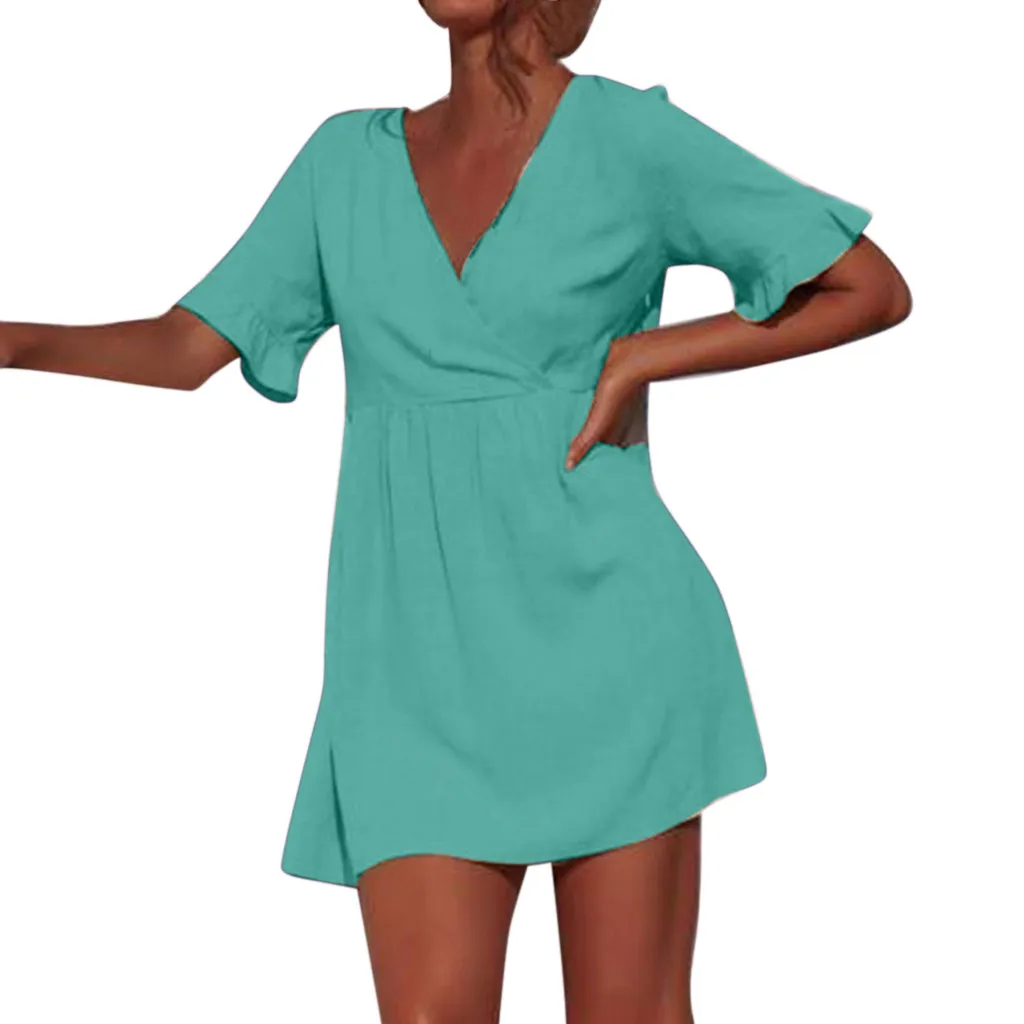 Женское летнее платье 2019 простое Короткое приталенное с коротким рукавом