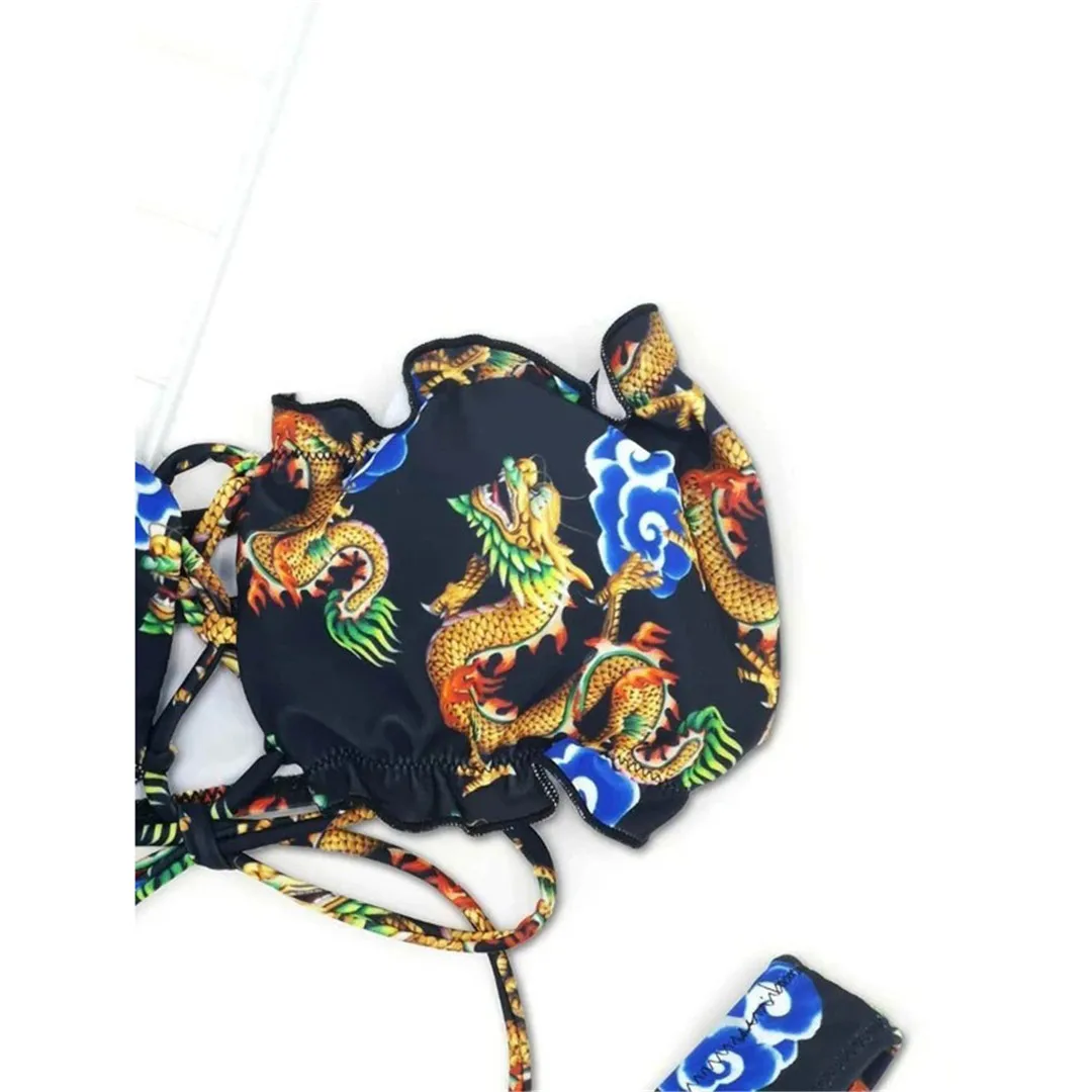 Комплект бикини с принтом китайского дракона женский купальный костюм-бандо