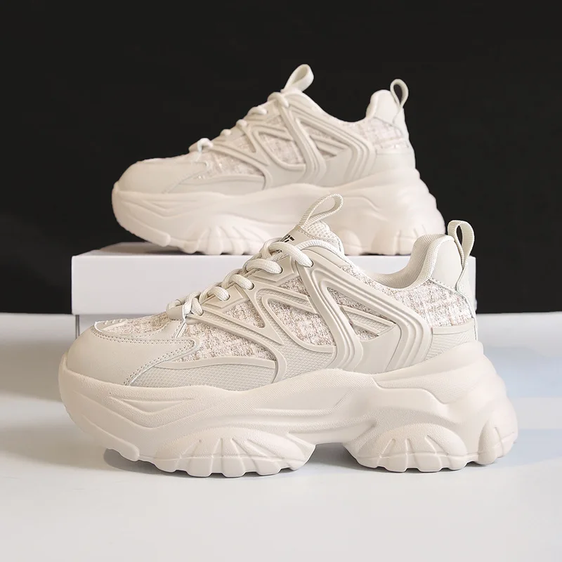 

New Black Fashion Sneakers Casual Vulcanized Shoes Woman Enuine Leather Platform Sneakers Lace Up White Sneakers Women