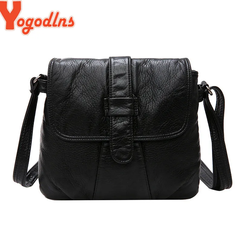 Сумка на плечо Yogodlns женская с откидной крышкой мессенджер из мягкой кожи модный