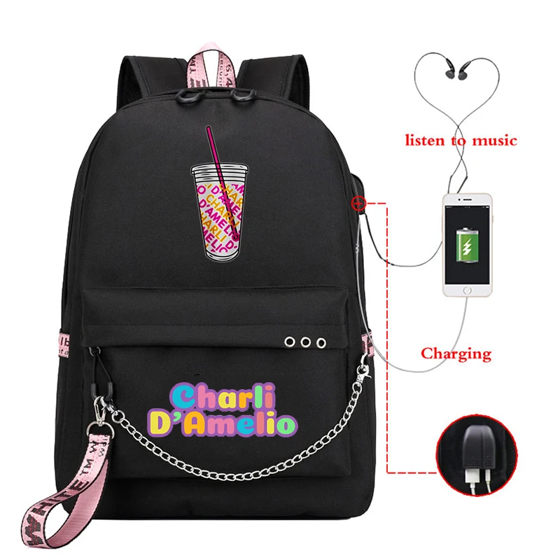 

Mochilas Charli DAmelio USB Charging Backpack Teens Boys Girls Charli D'Amelio Schoolbag Student Travel Bookbag Women Laptop Bag