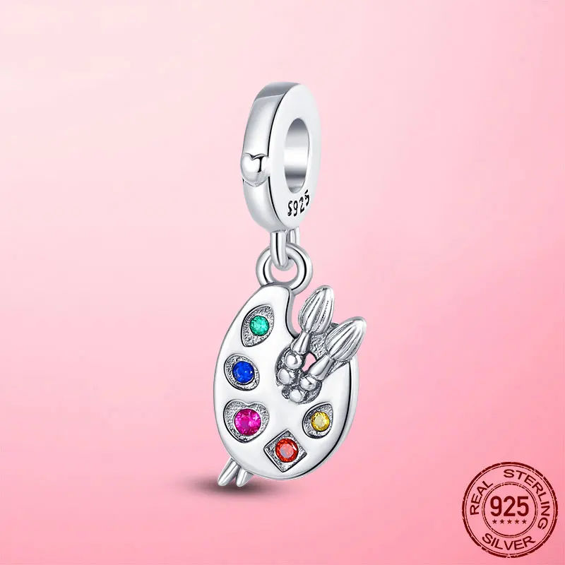 

2021 New 925 Sterling Silver Artist Palette Dangle Charm Pendant fit Original Pandora Beads Bracelet Necklace S925 Jewelry Gift
