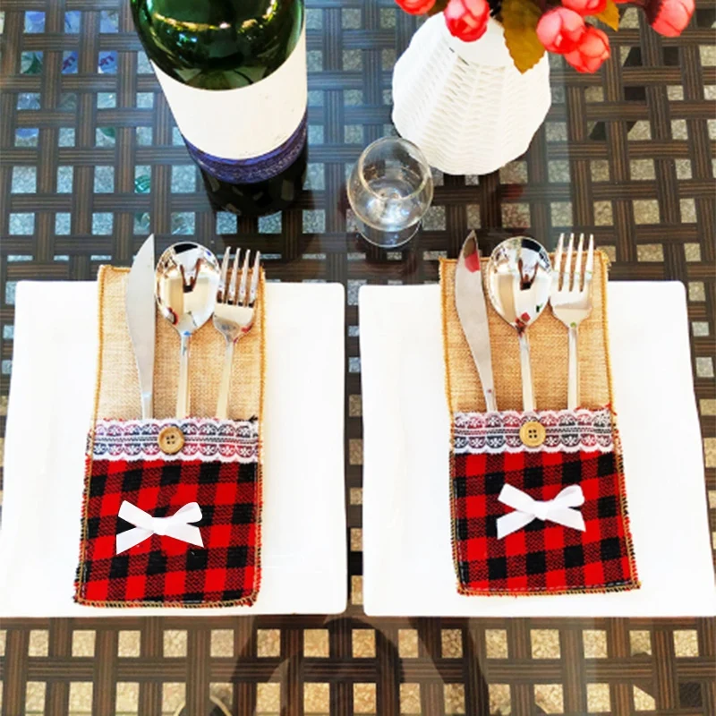 30 шт. джутовая Мешковина кружевной мешочек для столовых приборов свадебная вилка