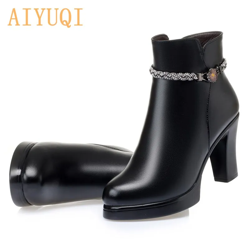 

AIYUQI Winter Ankle Boots Women 2021 New High Heels Women Boots Genuine Leather Wool Fashion Platform Female Office Boots